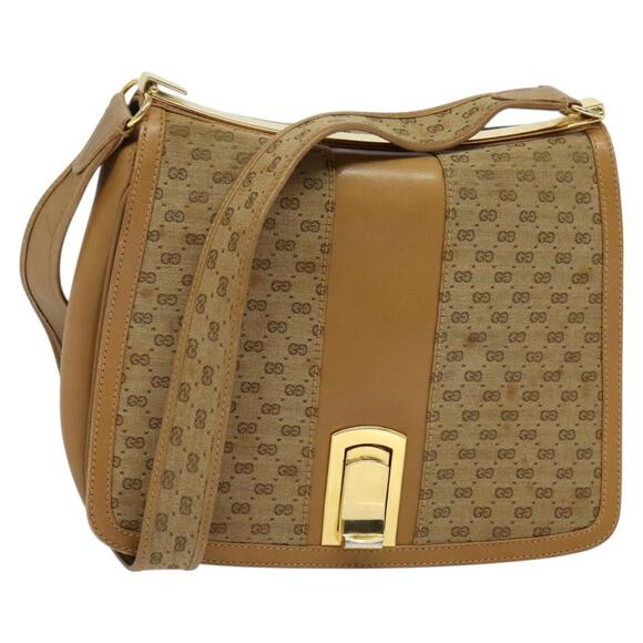 GUCCI Micro GG Canvas Shoulder Bag Beige Gold - Picture 1 of 16
